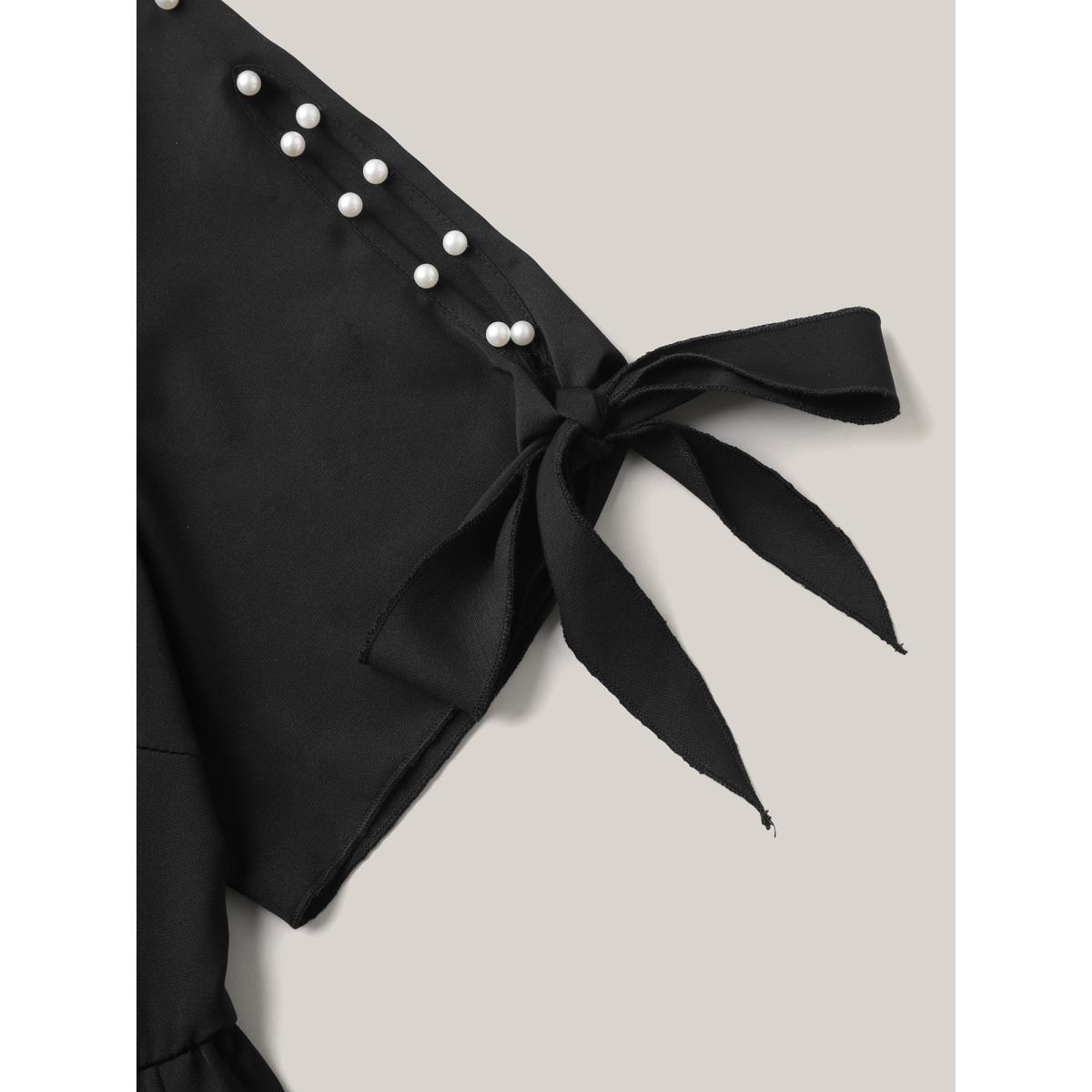 Plus Size Cut-Out Sleeve Beaded Pockets Midi Dress Black Women At the Office Tie knot V-neck Short sleeve Curvy BloomChic 18-20/2X Product Image