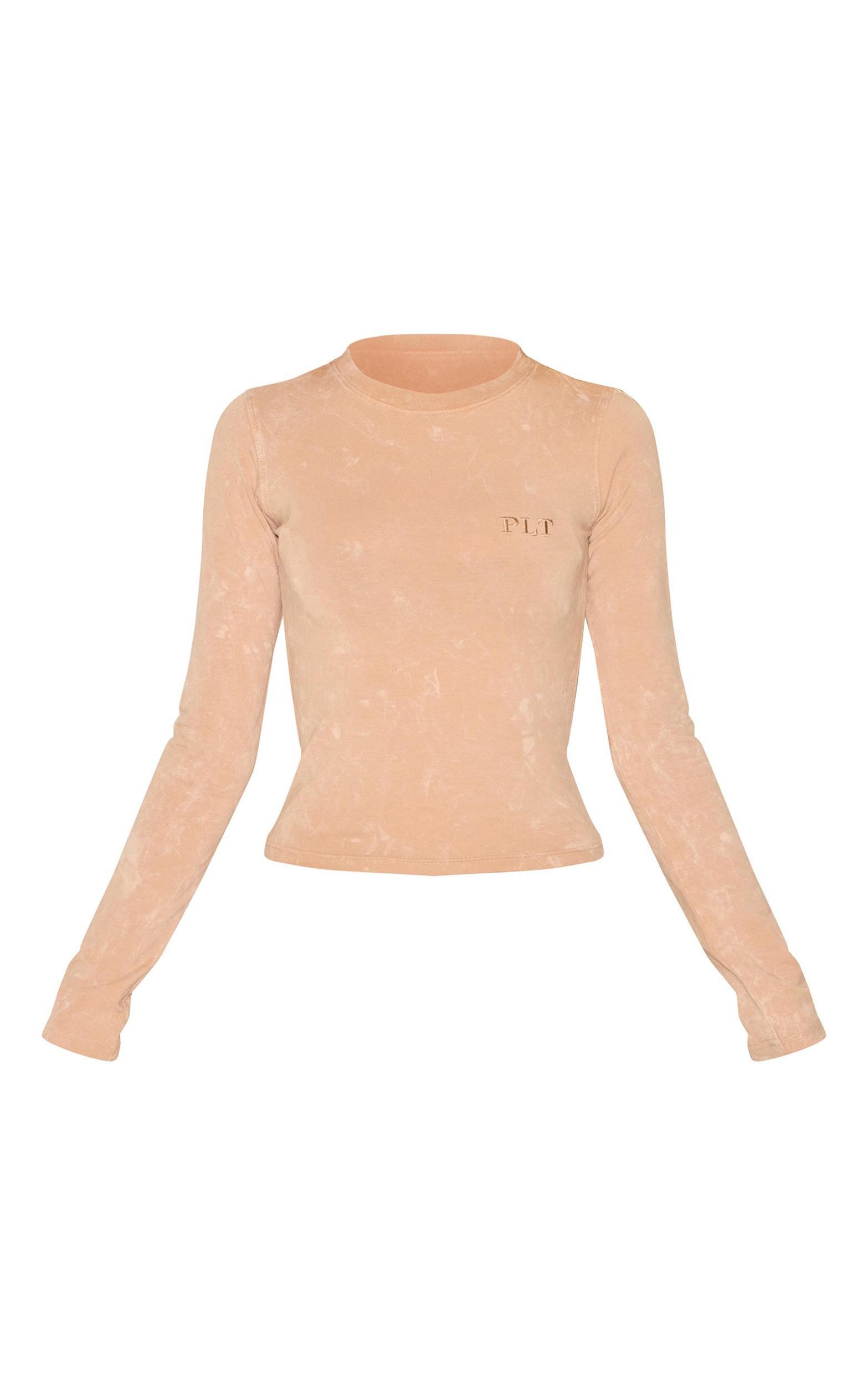 PRETTYLITTLETHING Sand Washed Longline Cotton Long Sleeve T-shirt Product Image