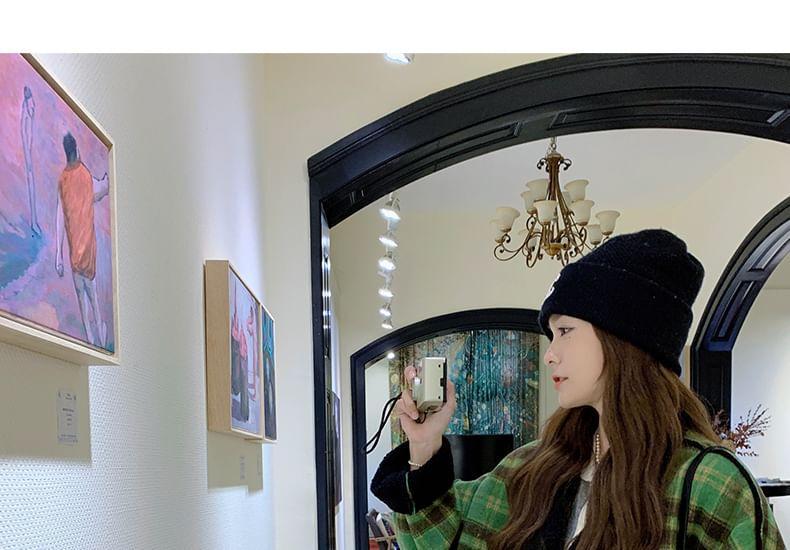 Lapel Collar Plaid Reversible Fleece-Lined Double-Breasted Long Coat Product Image