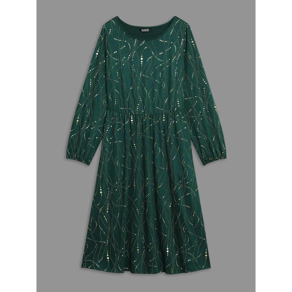 Plus Size Glitter Crew Neck Waist-Cinched Dress Truegreen Women Cocktail Texture Party Curvy Bloomchic 26/4X Product Image