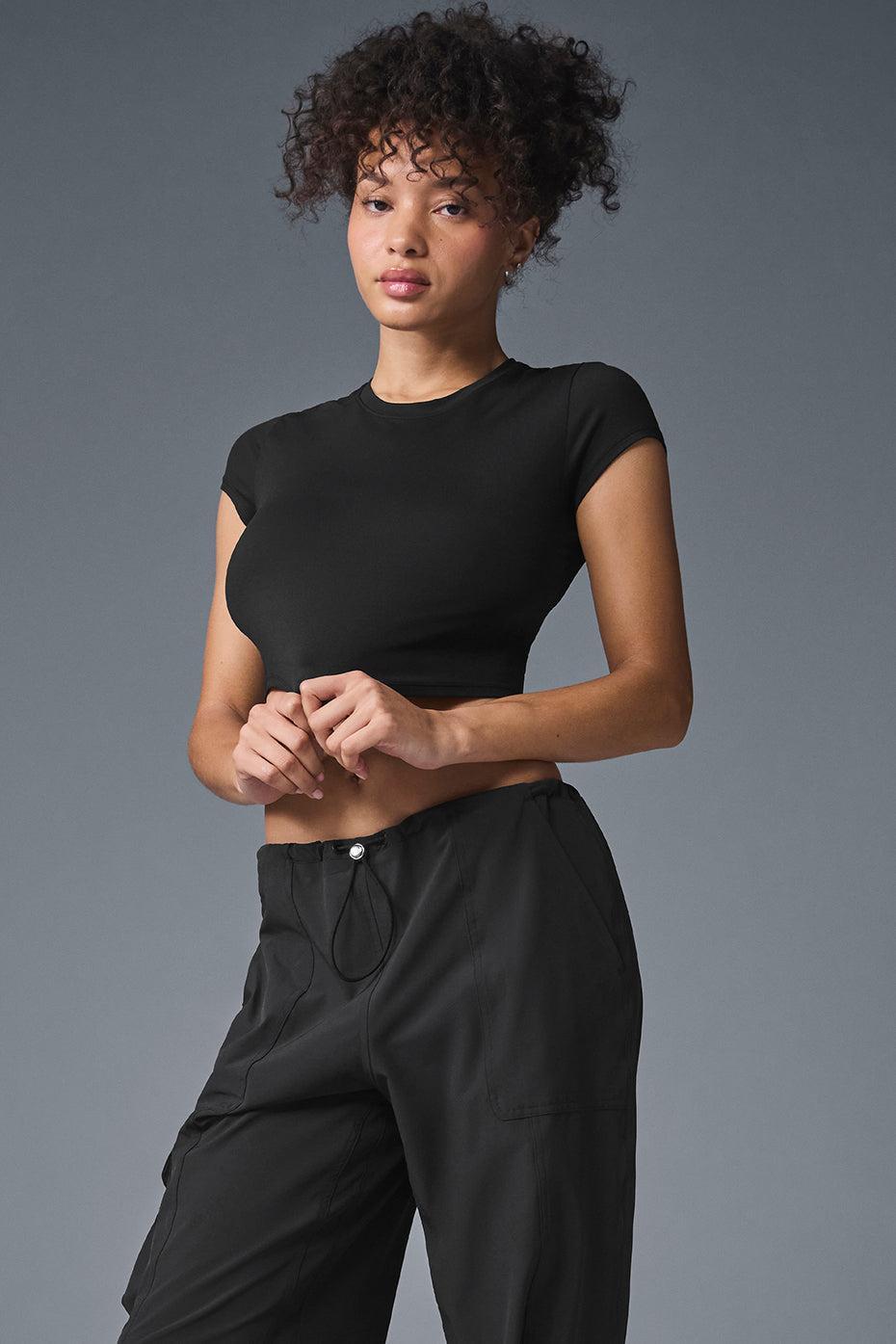 Alosoft Crop Finesse Short Sleeve - Black Female Product Image