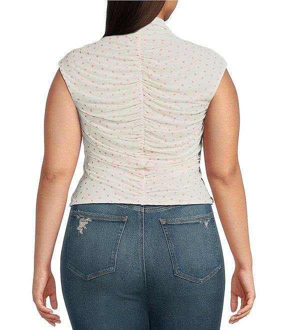 AFRM Plus Size Jolie Dotted Print Mesh Knit Ruched Mock Neck Short Sleeve Top Product Image