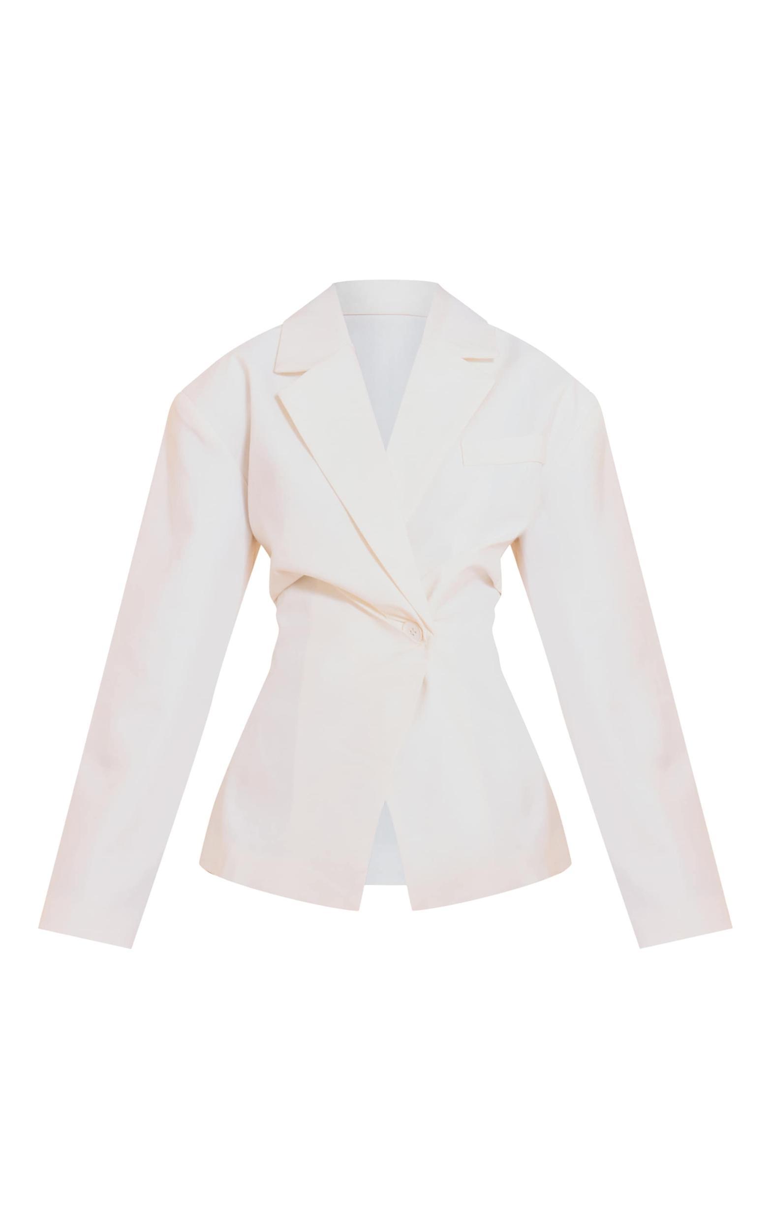 Petite White Linen Look Woven Cinched Waist Blazer Product Image