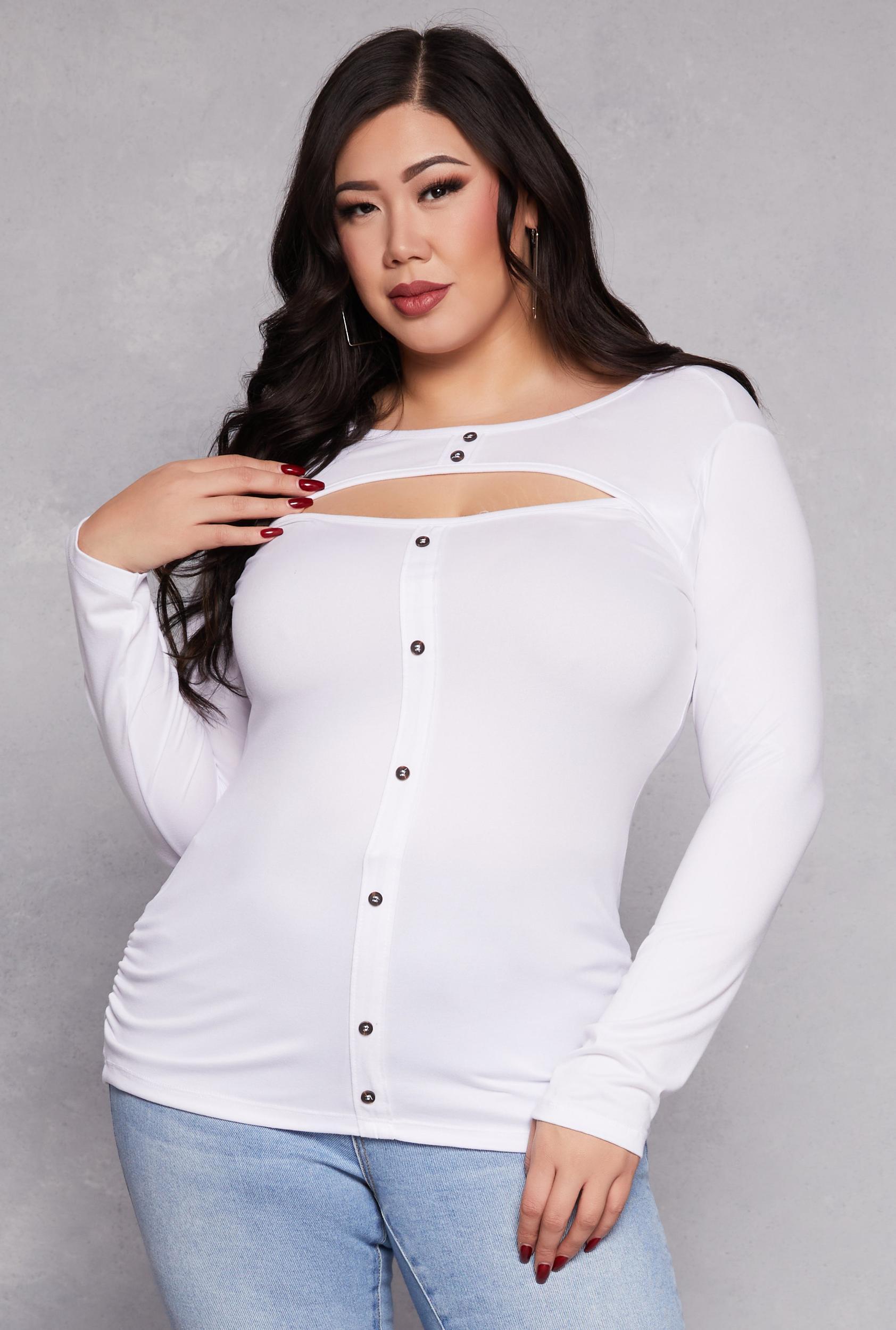 Womens Plus Size Button Detail Cut Out Top Product Image