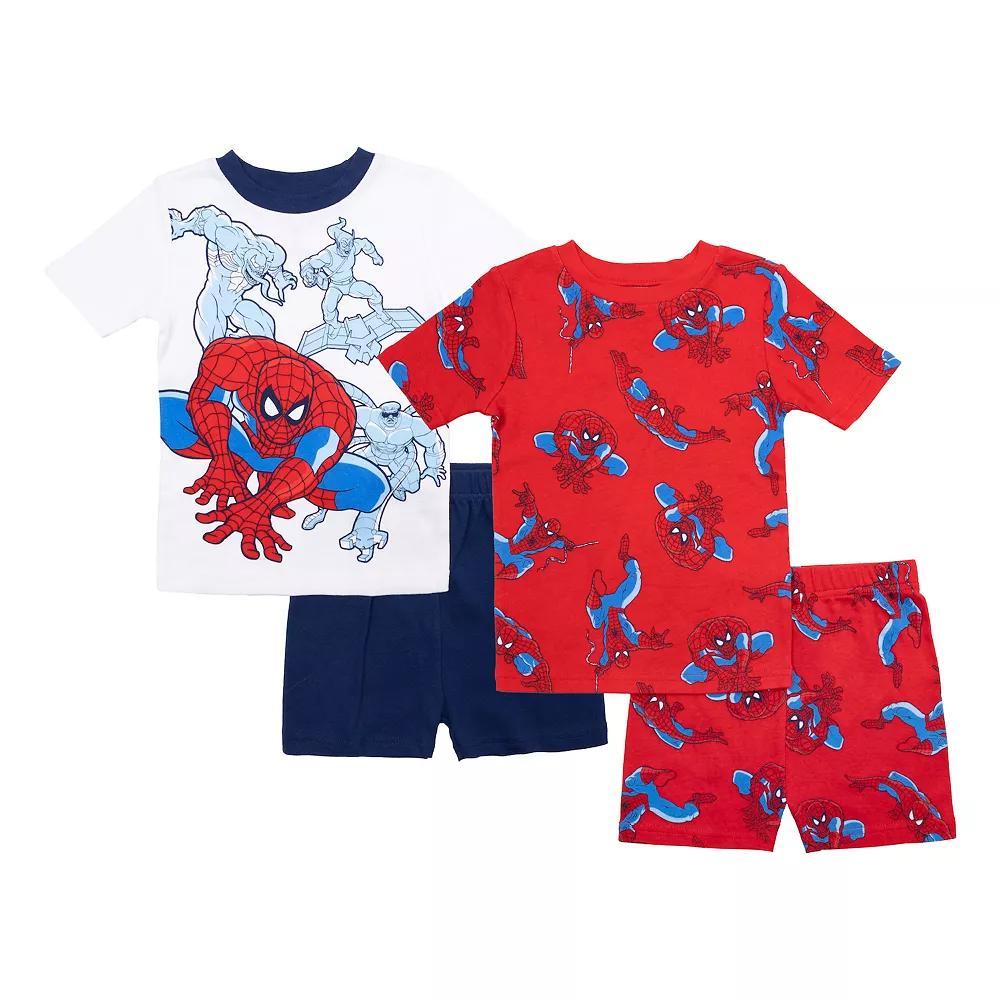 Boys 4-10 Marvel Spider-Man "Spidey Surrounded" 4-Piece Pajama Tops & Pajama Shorts Set, Boy's, Red Product Image