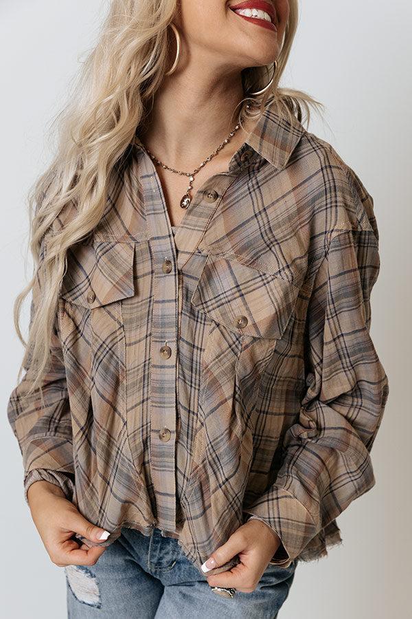 Across The Coast Plaid Top In Beige Product Image
