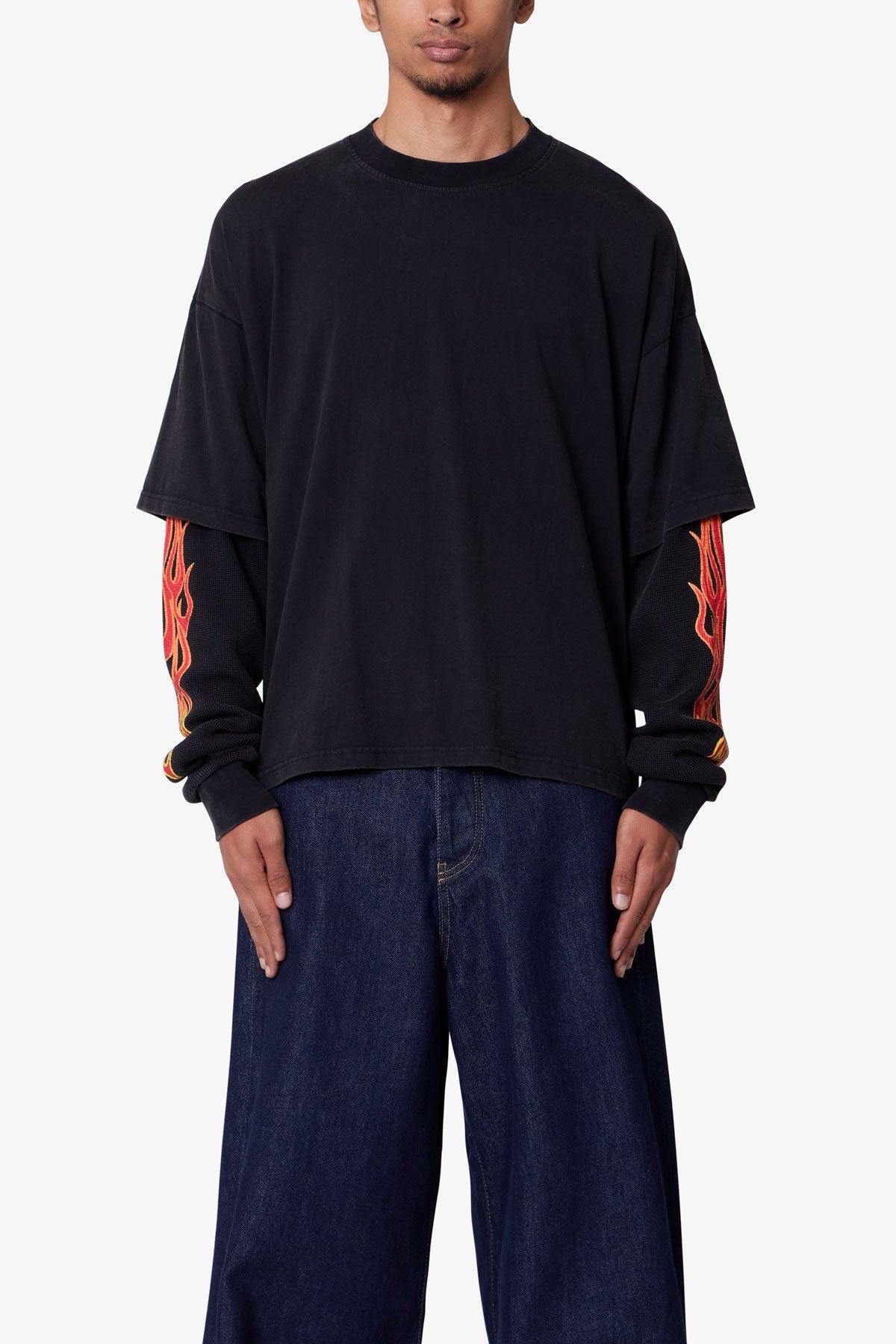 Double Layer Thermal Sleeve Tee - Washed Black Product Image