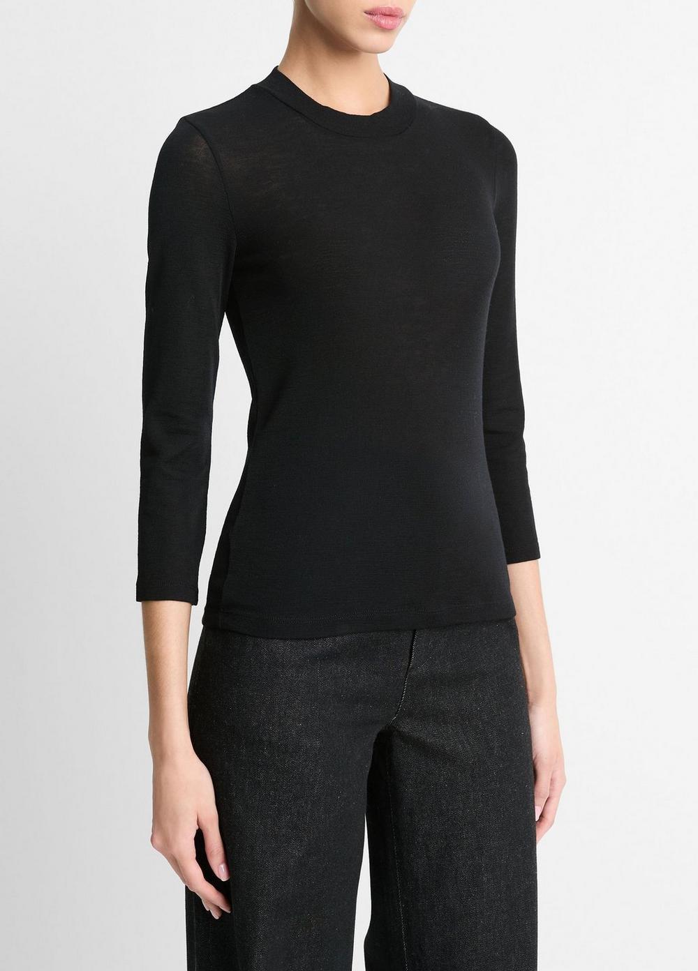Womens Wool Three-quarter-Sleeve Mock-Neck Top, Dark Rosewood, Size M Vince Product Image