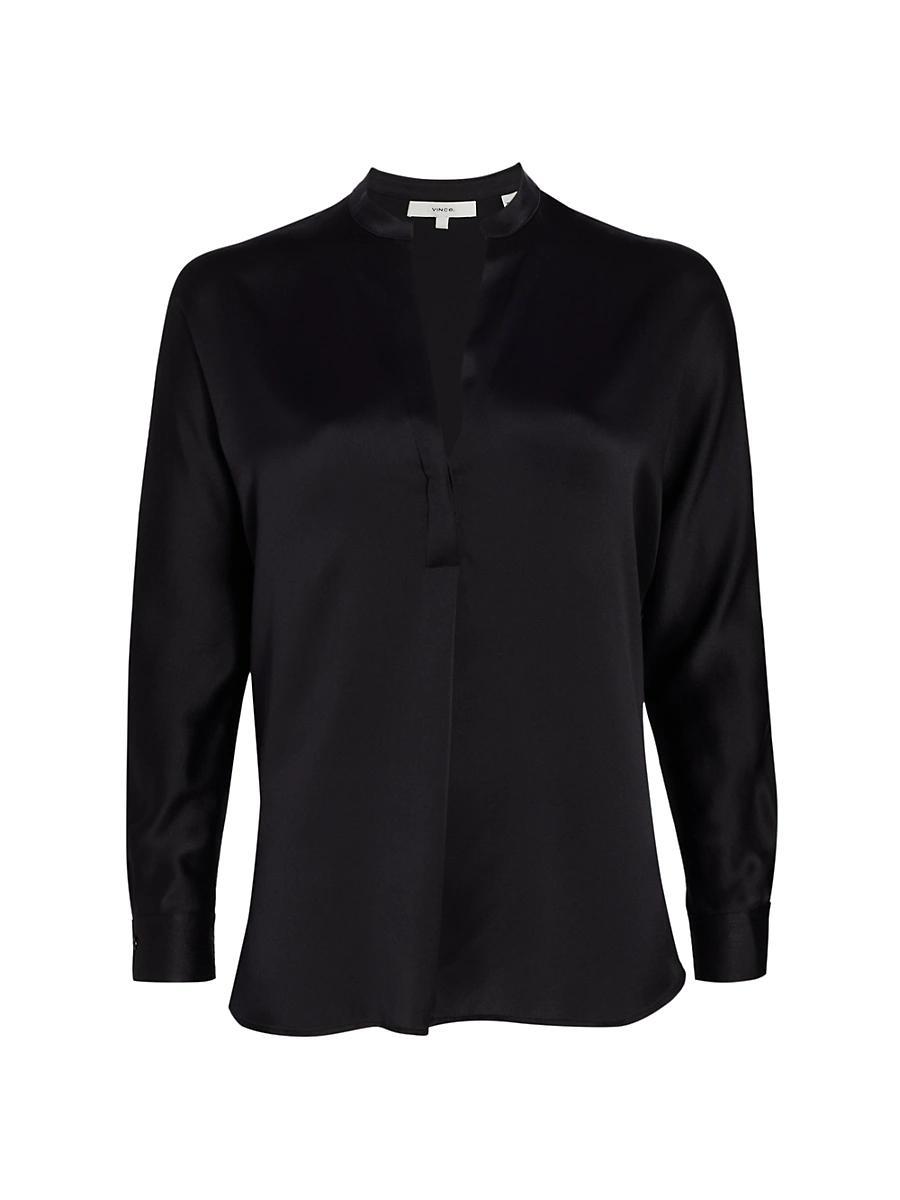 Vince Silk Banded Collar Blouse Product Image