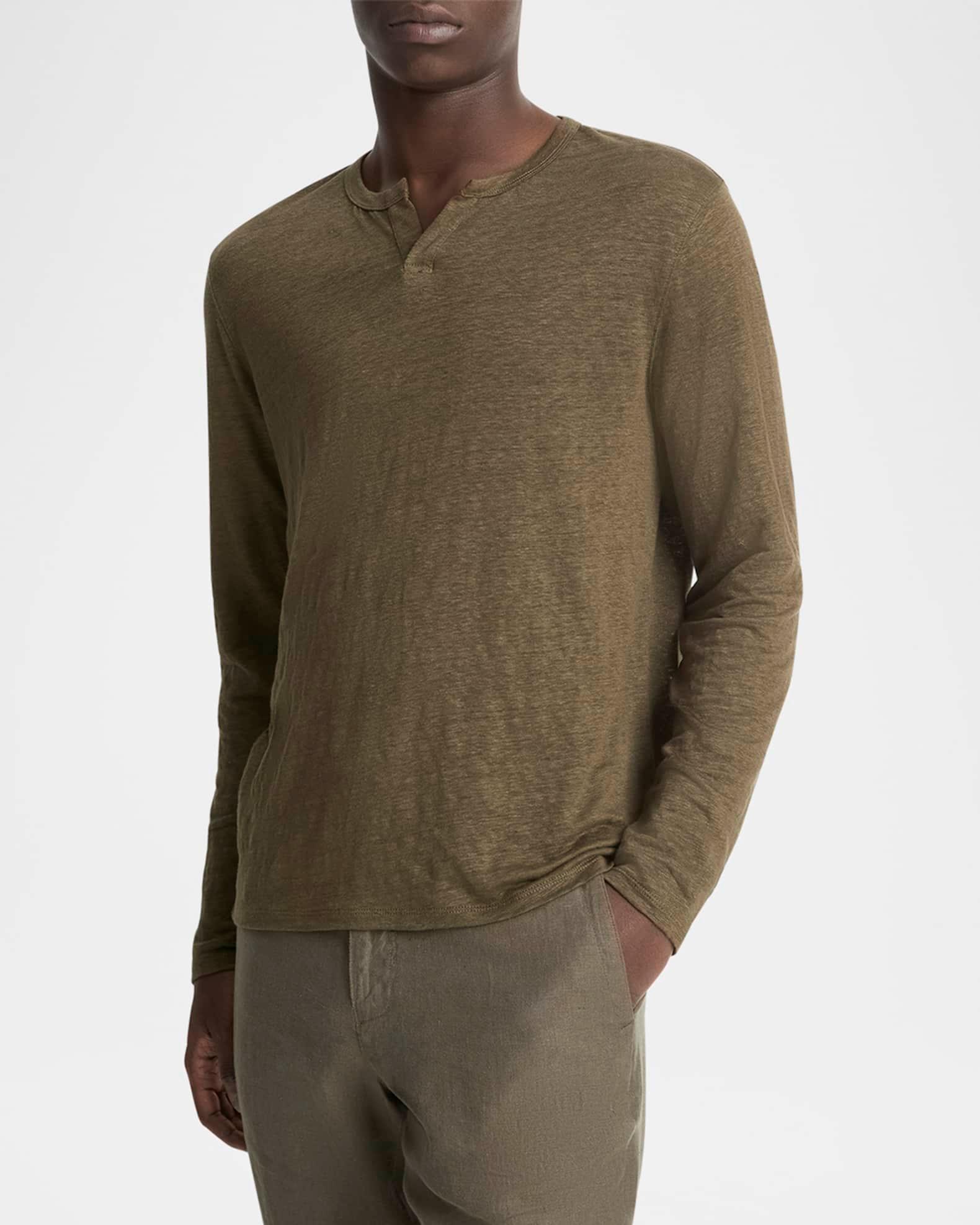 Men's Split-Neck Linen T-Shirt Product Image