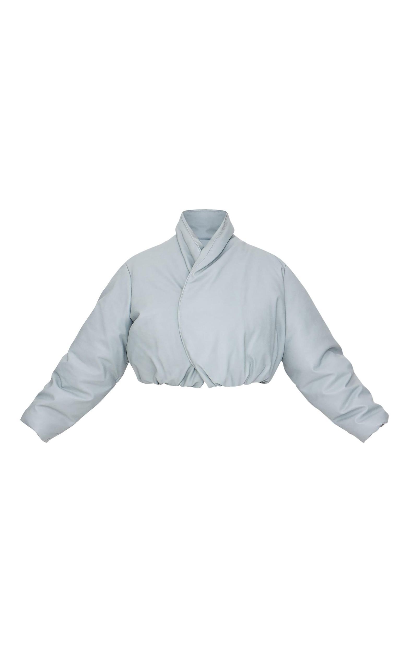 Grey Faux Leather Fold Over Puffer Jacket Product Image