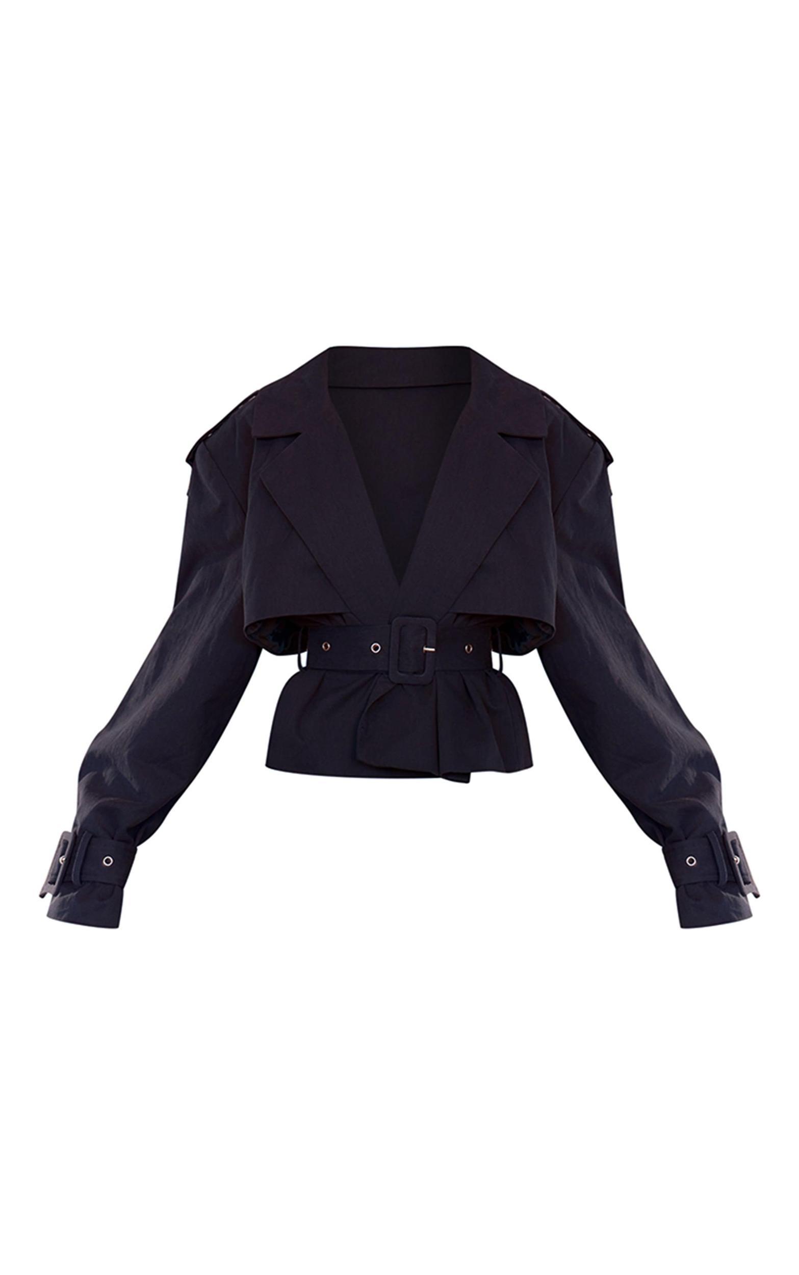 PLT Label Navy Belt Detail Cropped Trench Coat Product Image