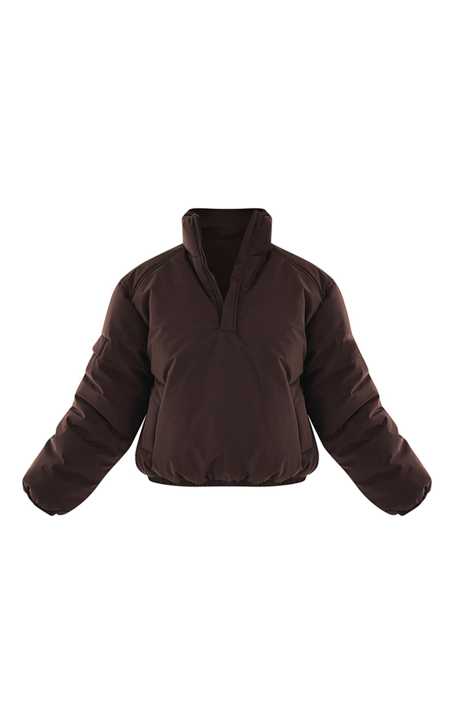  Espresso High Neck Cropped Puffer Jacket Product Image