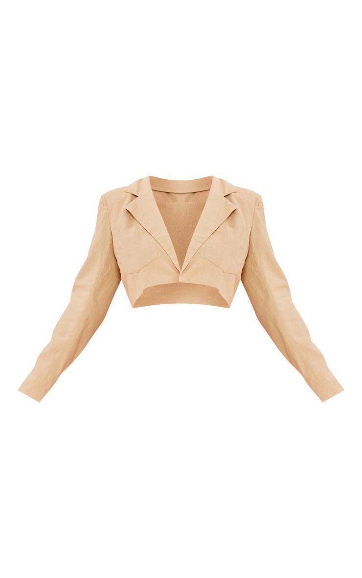 Plus Sand Linen Look Crop Blazer Product Image