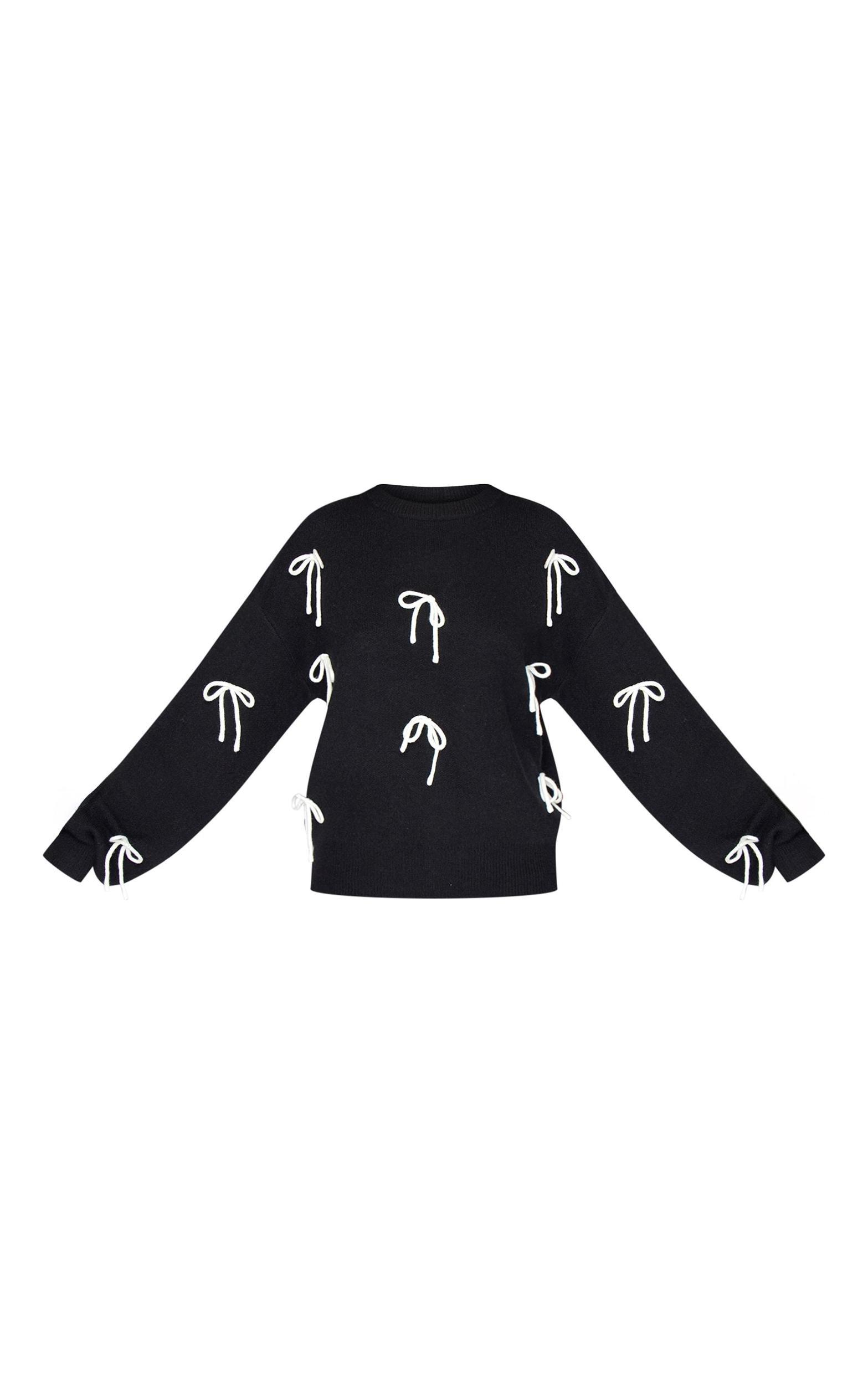 Tall Black Bow Detail Oversized Christmas Sweater Product Image