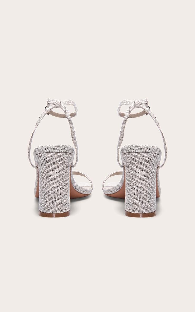 Natural Linen Square Toe Barely There Block High Heel Sandals Product Image