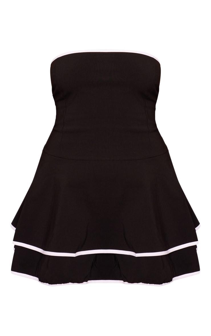 Black Stretch Woven Contrast Tiered Shift Dress Product Image