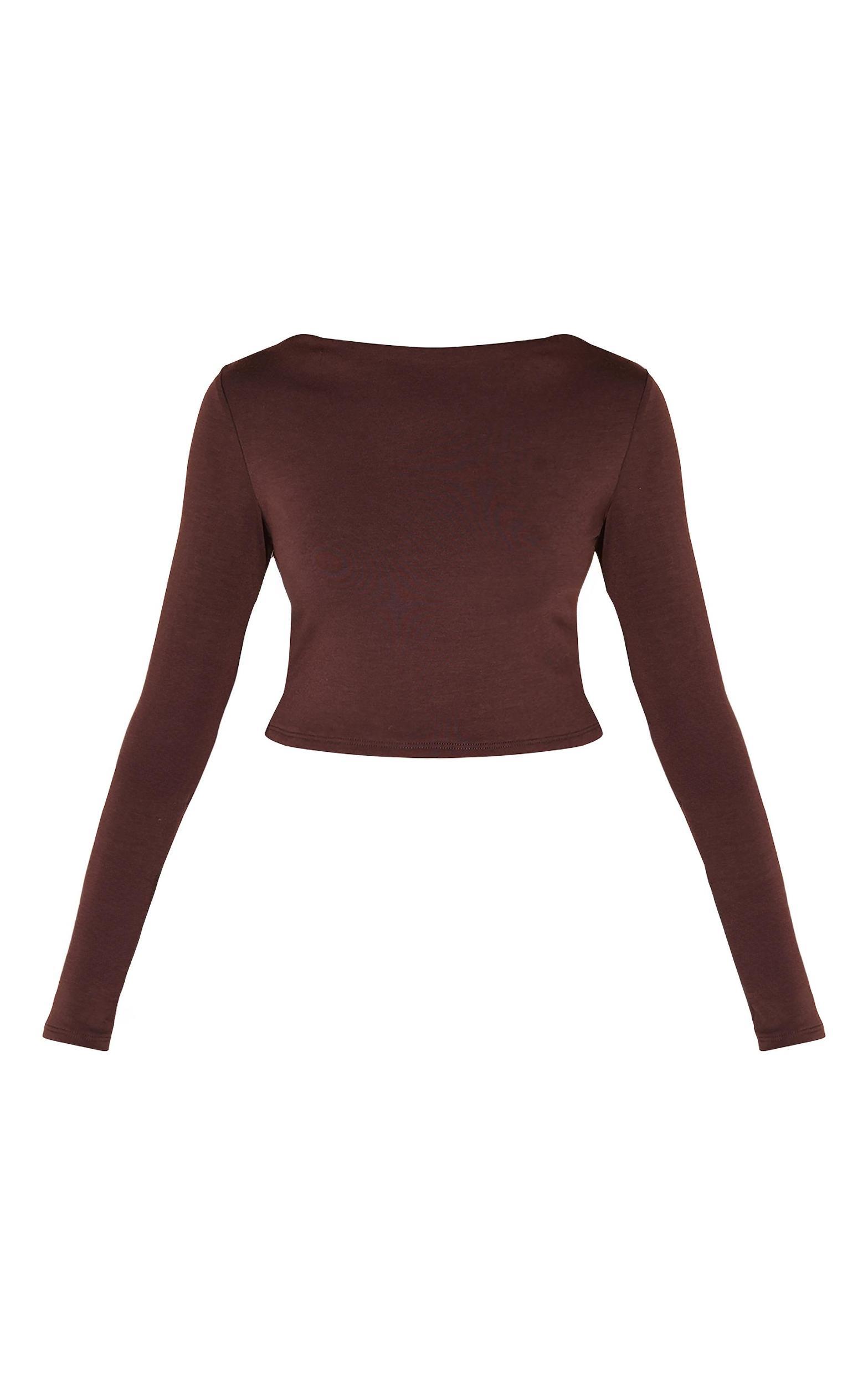 Chocolate Contour Jersey Buckle Detail Backless Long Sleeve Top Product Image