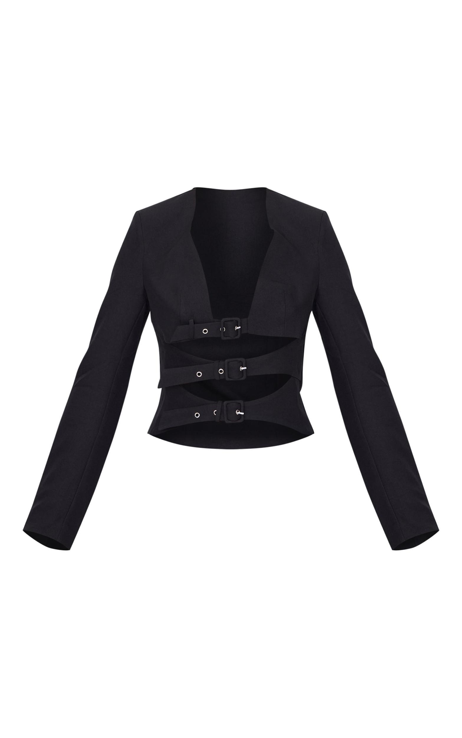 Black Buckle Cropped Blazer Product Image