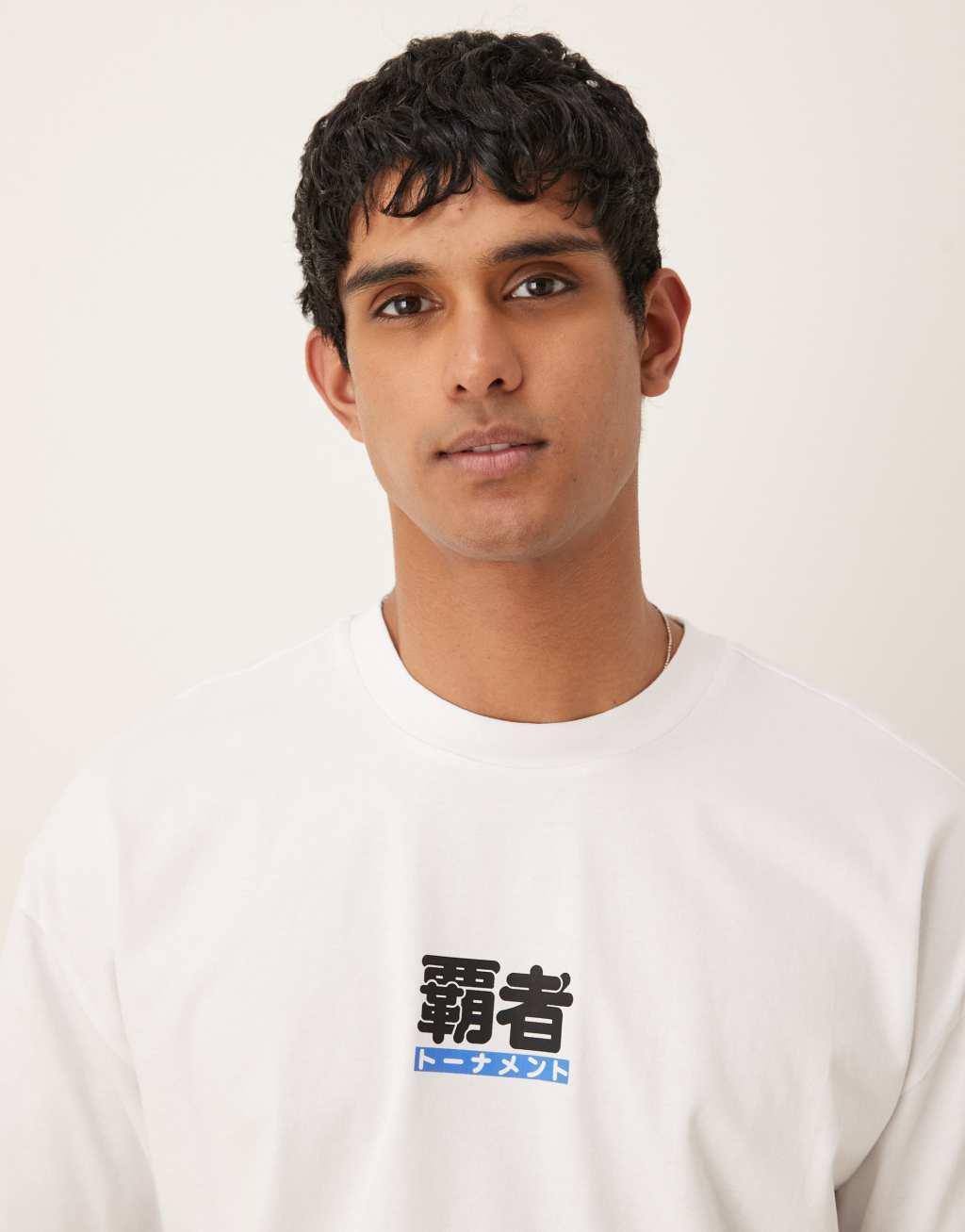 ASOS DESIGN oversized boxy t-shirt in white with athletic print  Product Image