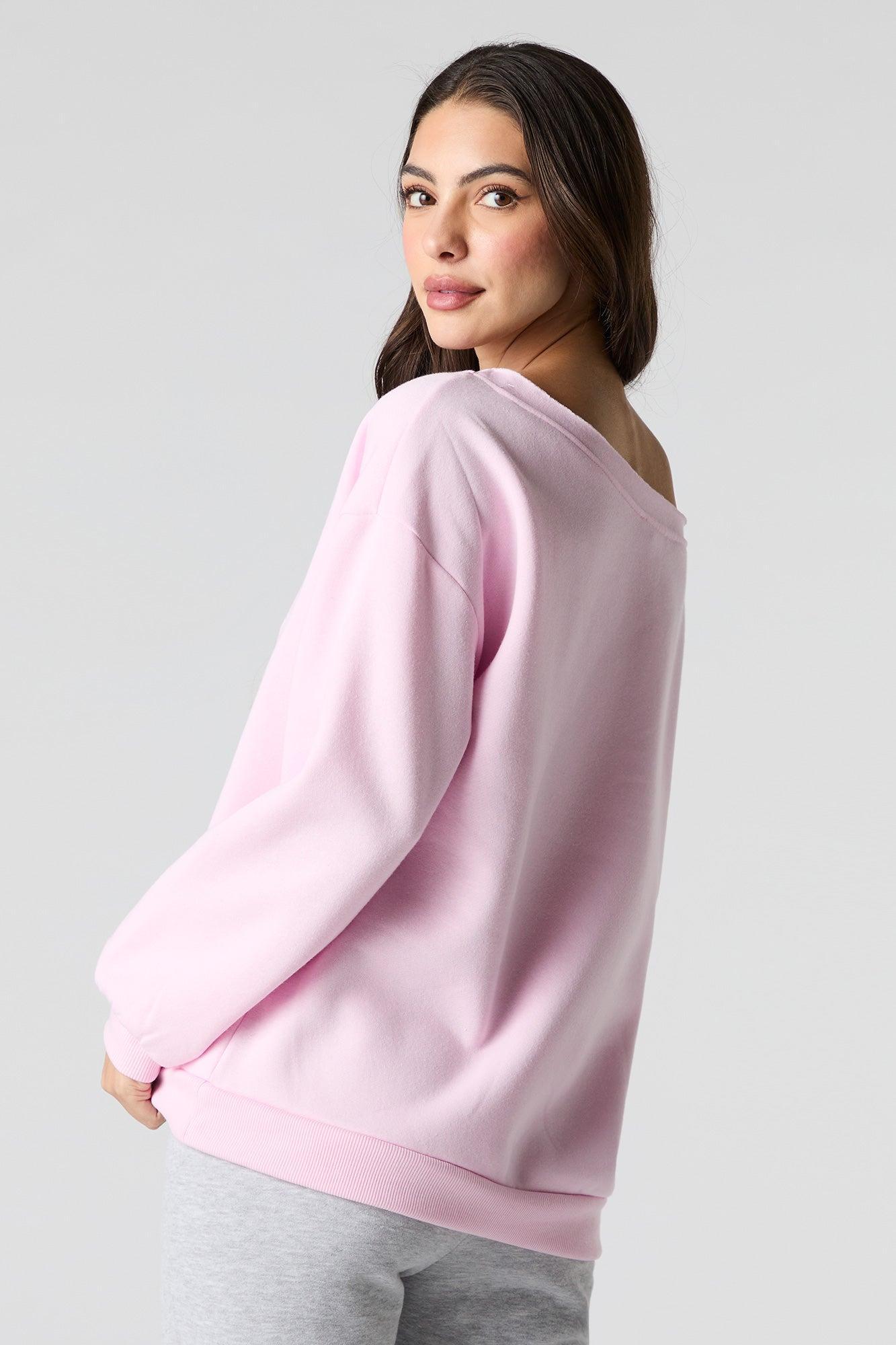 City Embroidered Off Shoulder Fleece Sweatshirt Female Product Image