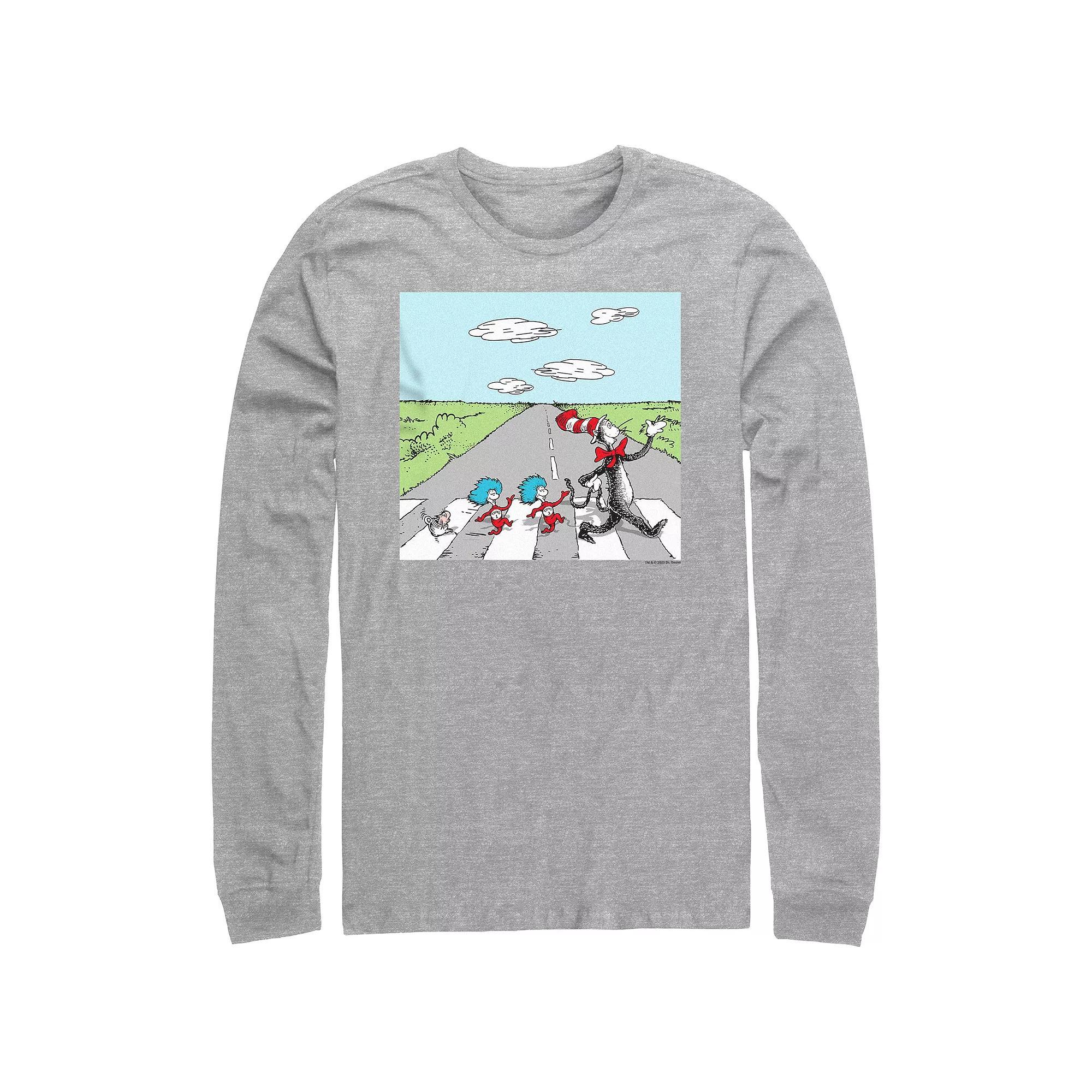 Men's Dr. Seuss The Cat In The Hat Crosswalk Long Sleeve Graphic Tee, Size: Medium, Athletic Grey Product Image