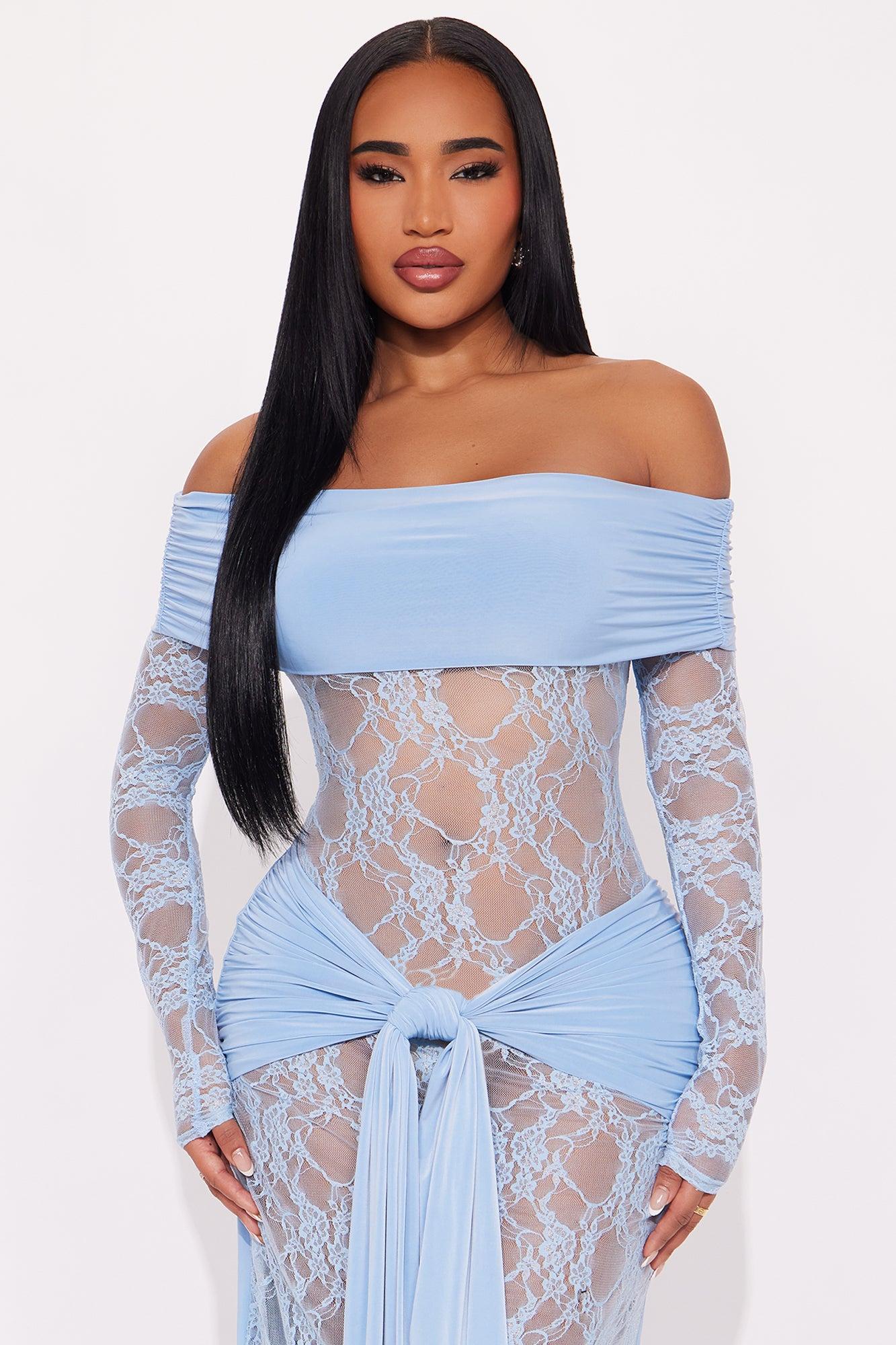 Shelly Lace Off Shoulder Maxi Dress - Light Blue Female Product Image