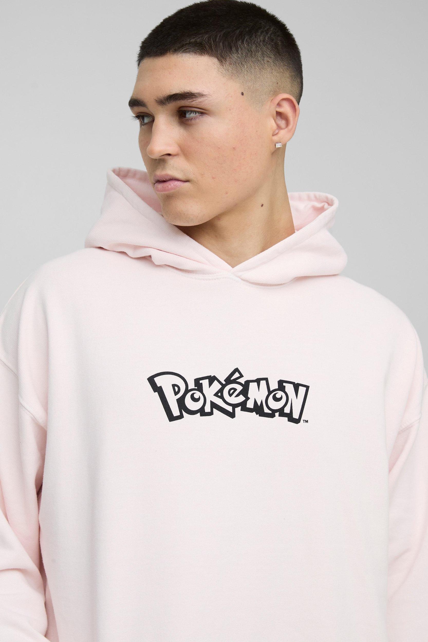 Oversized Pokemon Mew License Wash Print Hoodie | boohooMAN USA Product Image