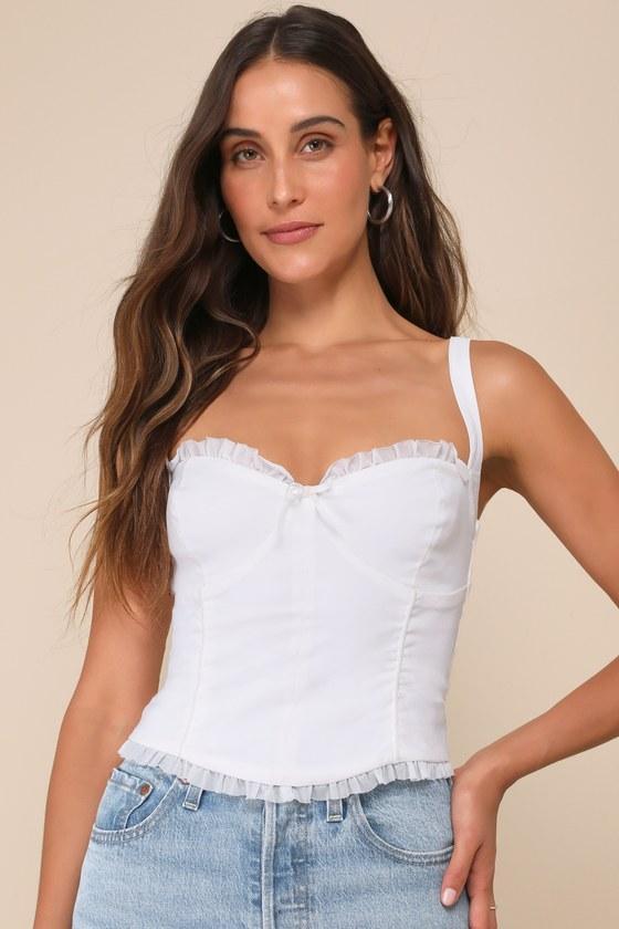 Perfect Sweetheart Ivory Ruffled Bow Bustier Tank Top Product Image