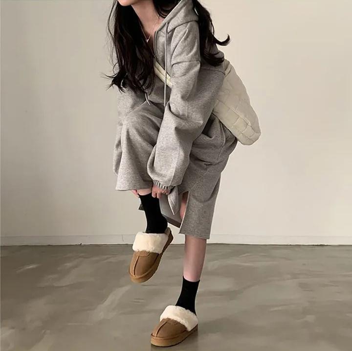 Long Sleeve V-Neck Loose Hoodie Pullover Dress Product Image