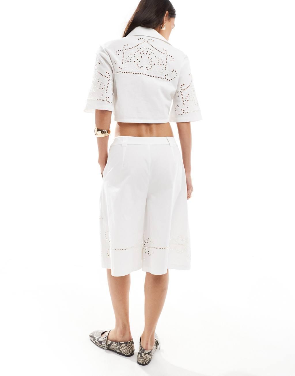 ASOS DESIGN premium bermuda short with cutwork broderie in white - part of a set Product Image