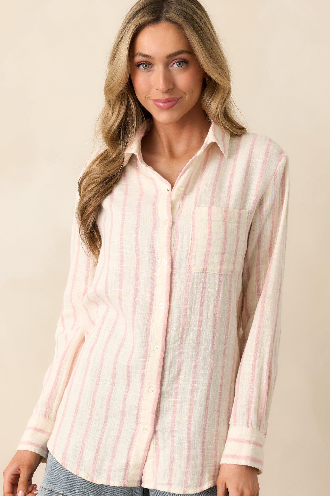 Z Supply Bone Ivory Saturdays Stripe Gauze Shirt Product Image