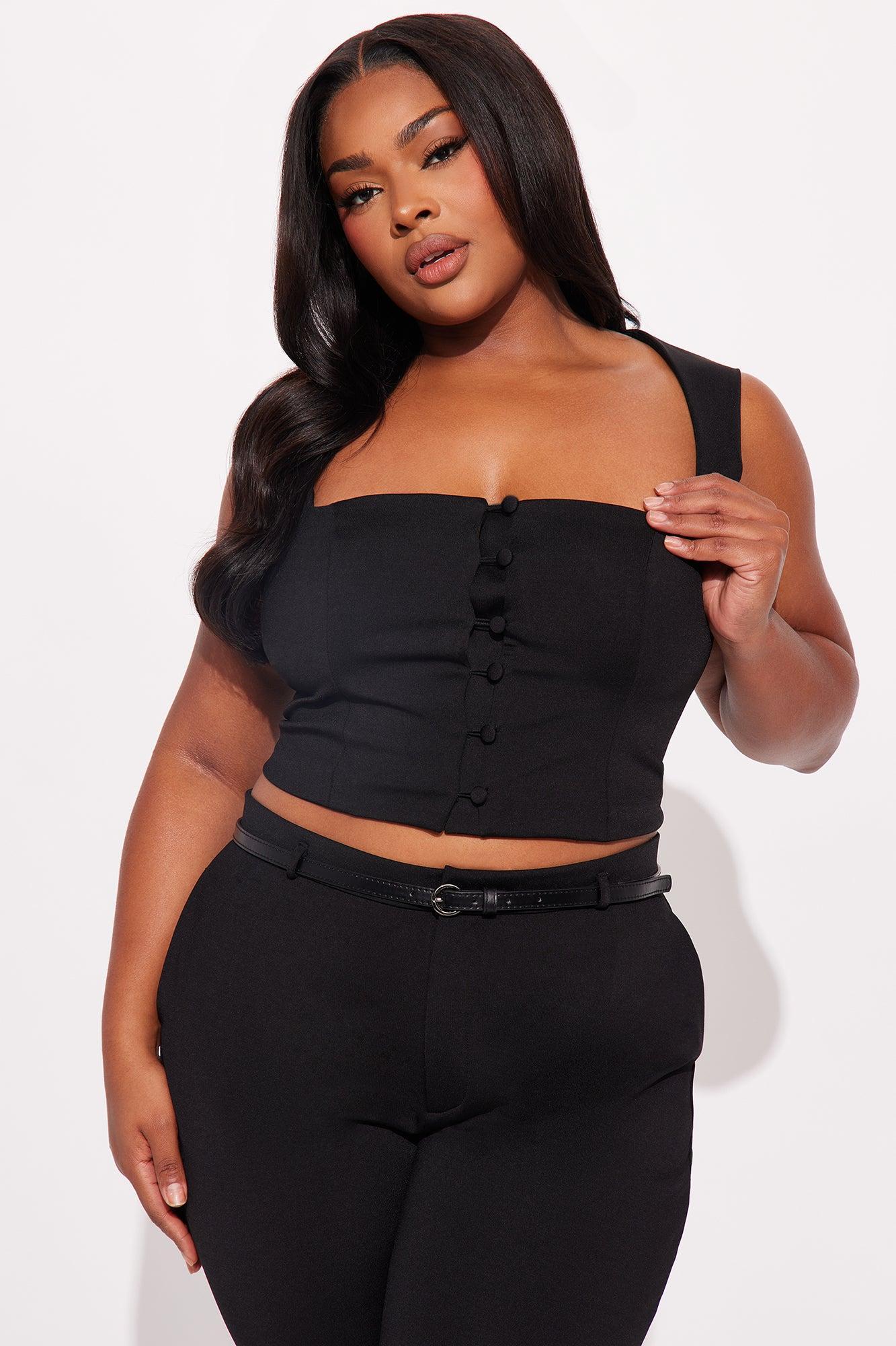 Hannah Square Neck Vest Capri Pant Set - Black Product Image