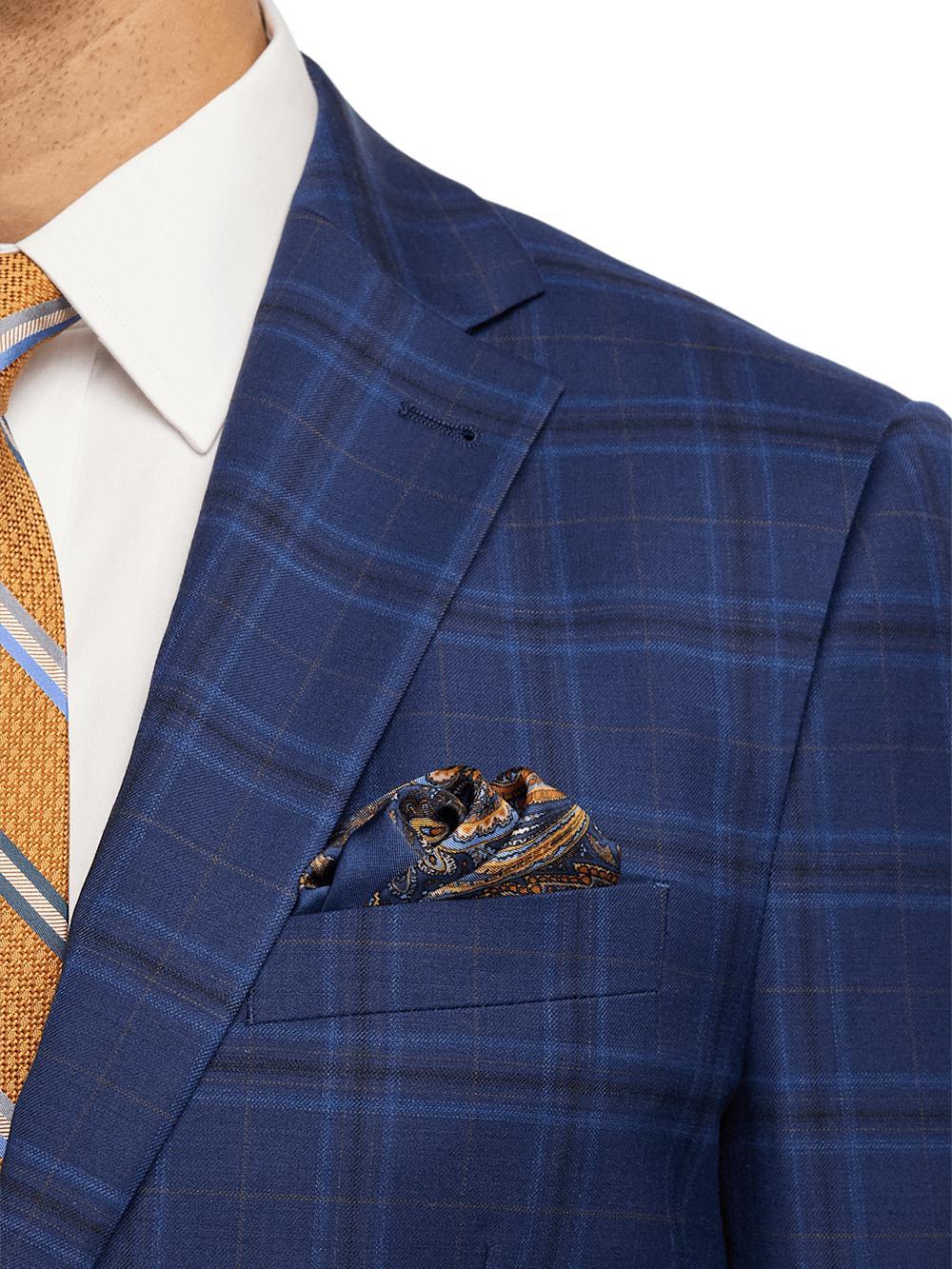 Wool Stretch Plaid Single Breasted Suit Jacket - Blue Product Image