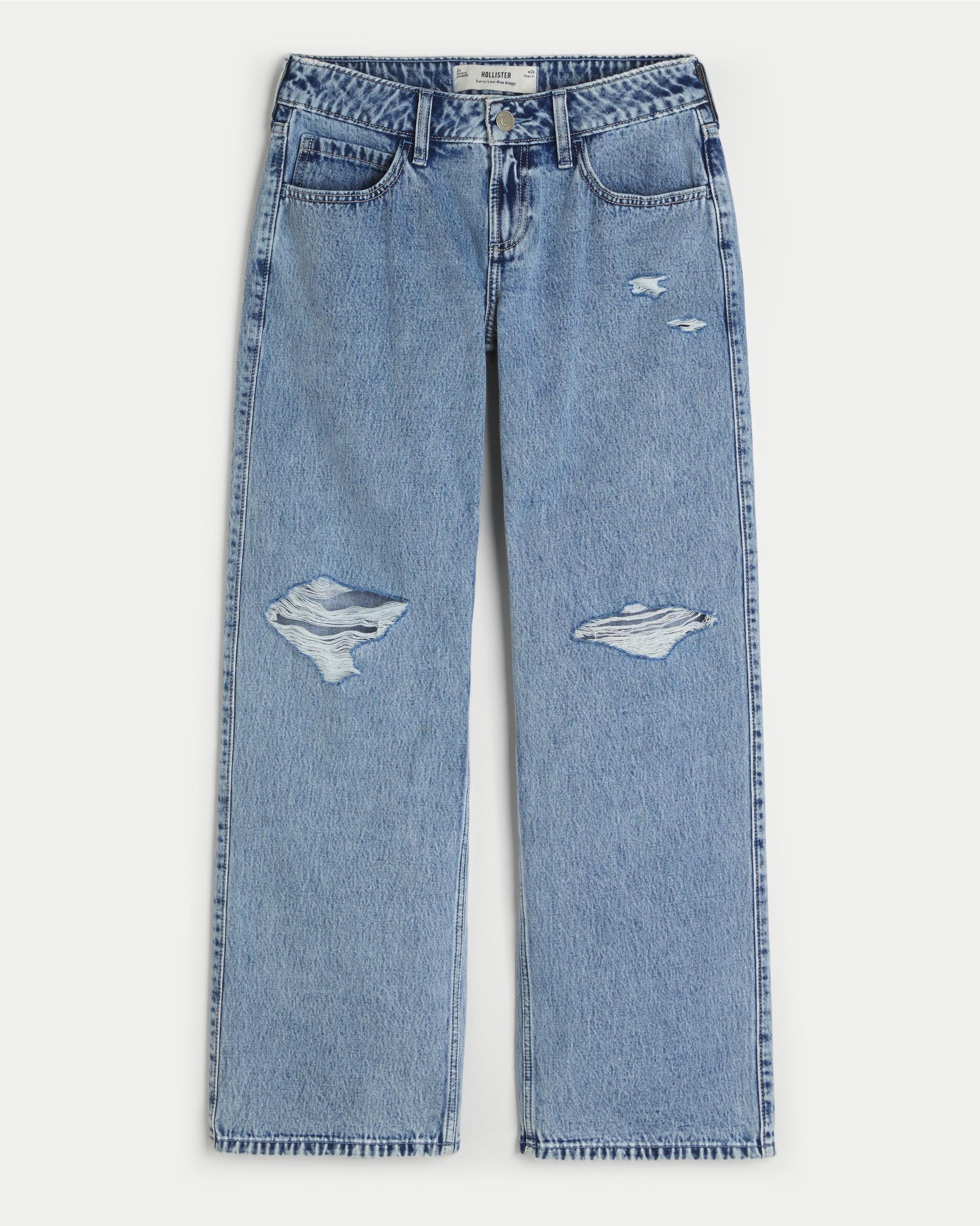 Curvy Low-Rise Ripped Medium Wash Baggy Jeans Product Image