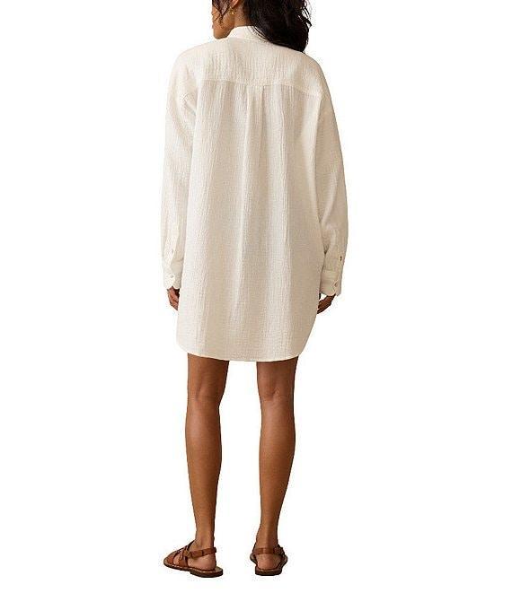 Faherty Haze Organic Cotton Gauze Collared Long Sleeve Button-Front Shirt Dress Product Image