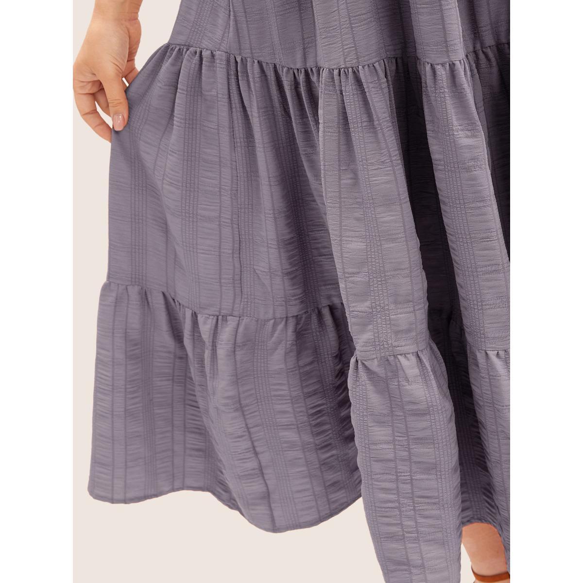 Plus Size Plain Ruched Drawstring Pocket Ruffle Tiered Dress Lilac Women Elegant Non V-neck Short sleeve Curvy Midi Dress BloomChic 22-24/3X Product Image