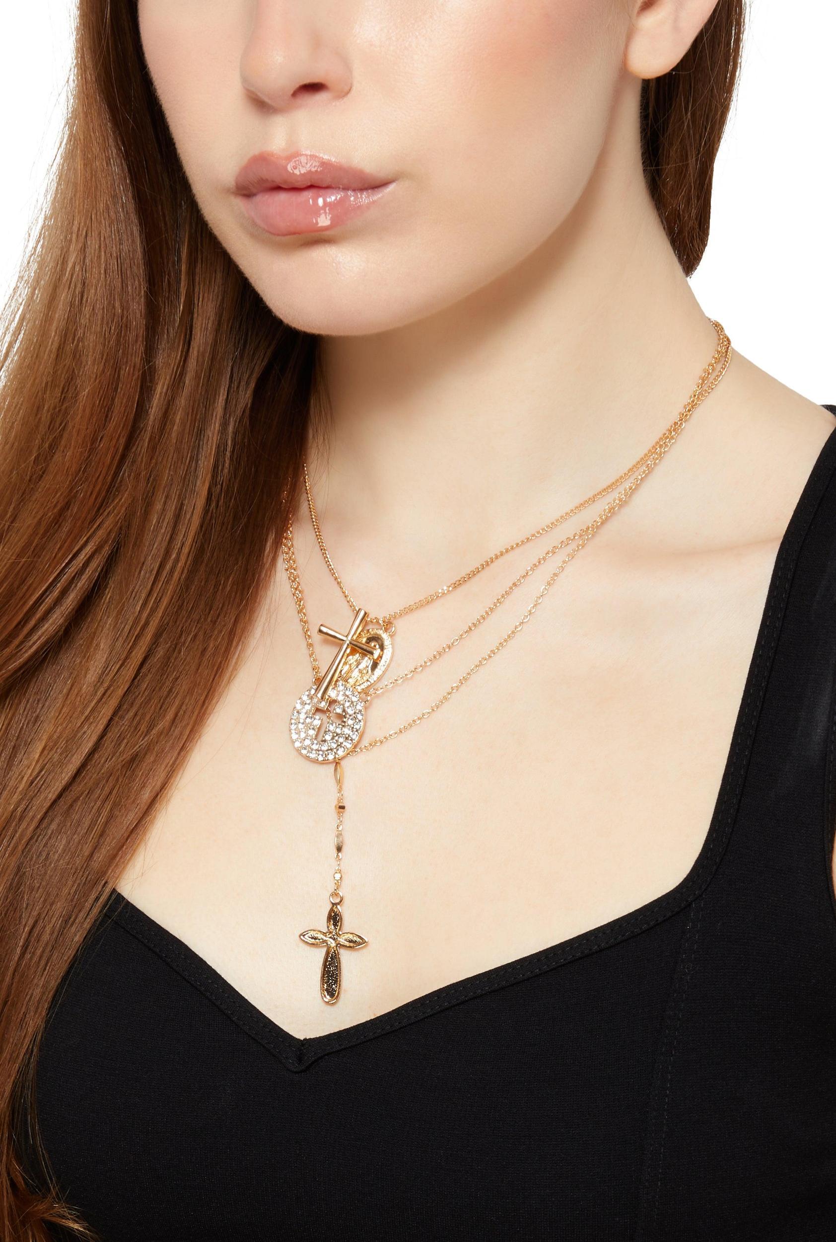 Clover Cross Charm Chain Bracelet Trio Female Product Image