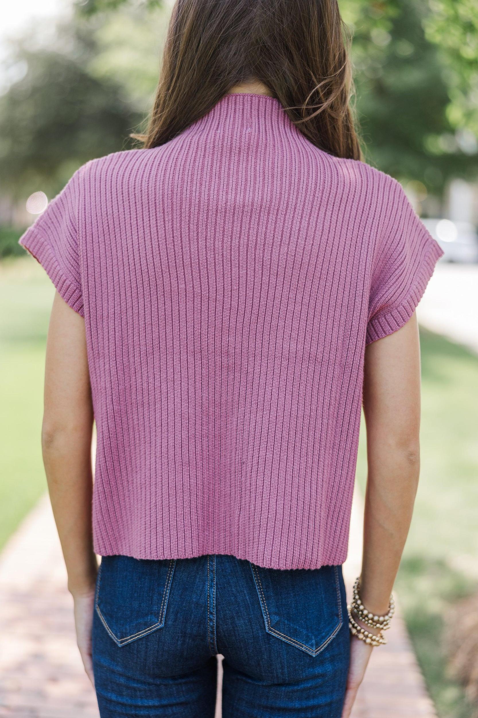Open Your Mind Mauve Pink Short Sleeve Sweater Female Product Image
