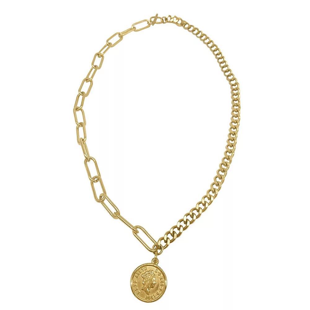 Adornia Stainless Steel Mixed Chain Coin Pendant Necklace, Women's, Size: 18", Gold Tone Product Image