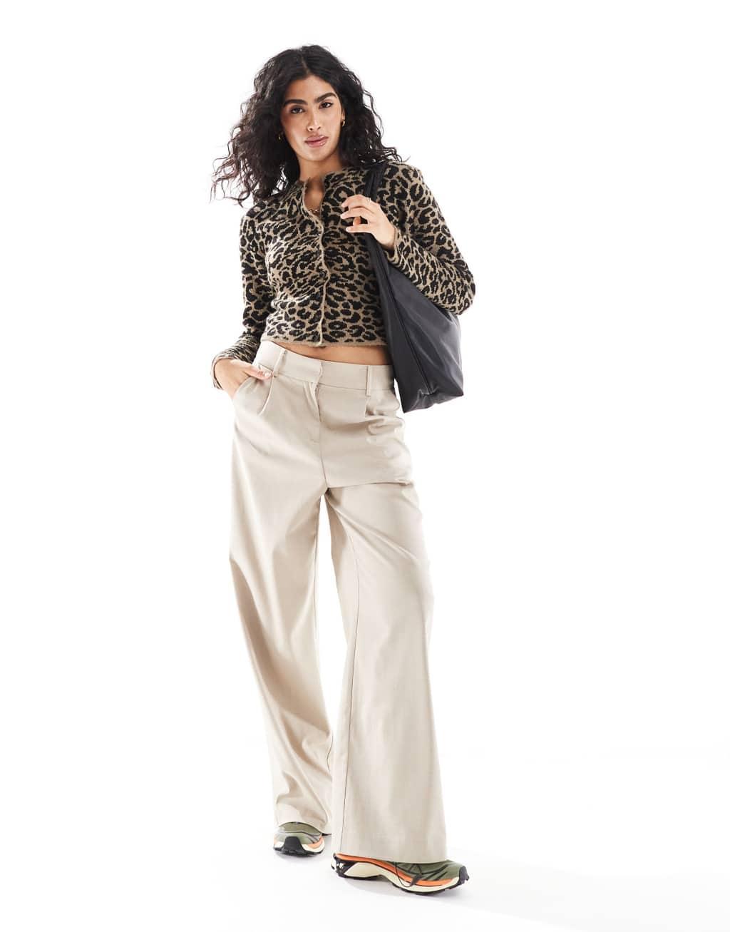 ASOS DESIGN crew neck cardigan in leopard print Product Image