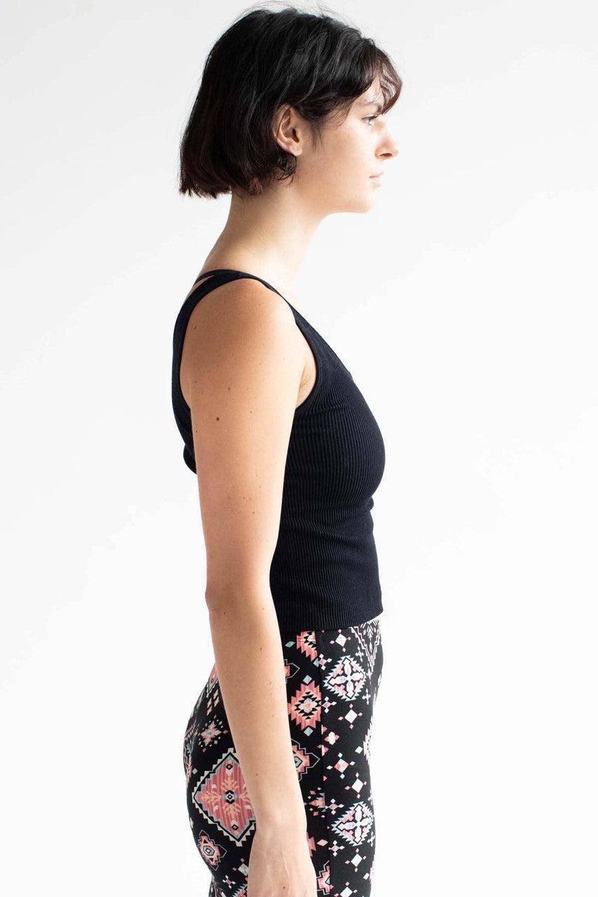 Black Notched Neck Seamless Ribbed Tank Product Image