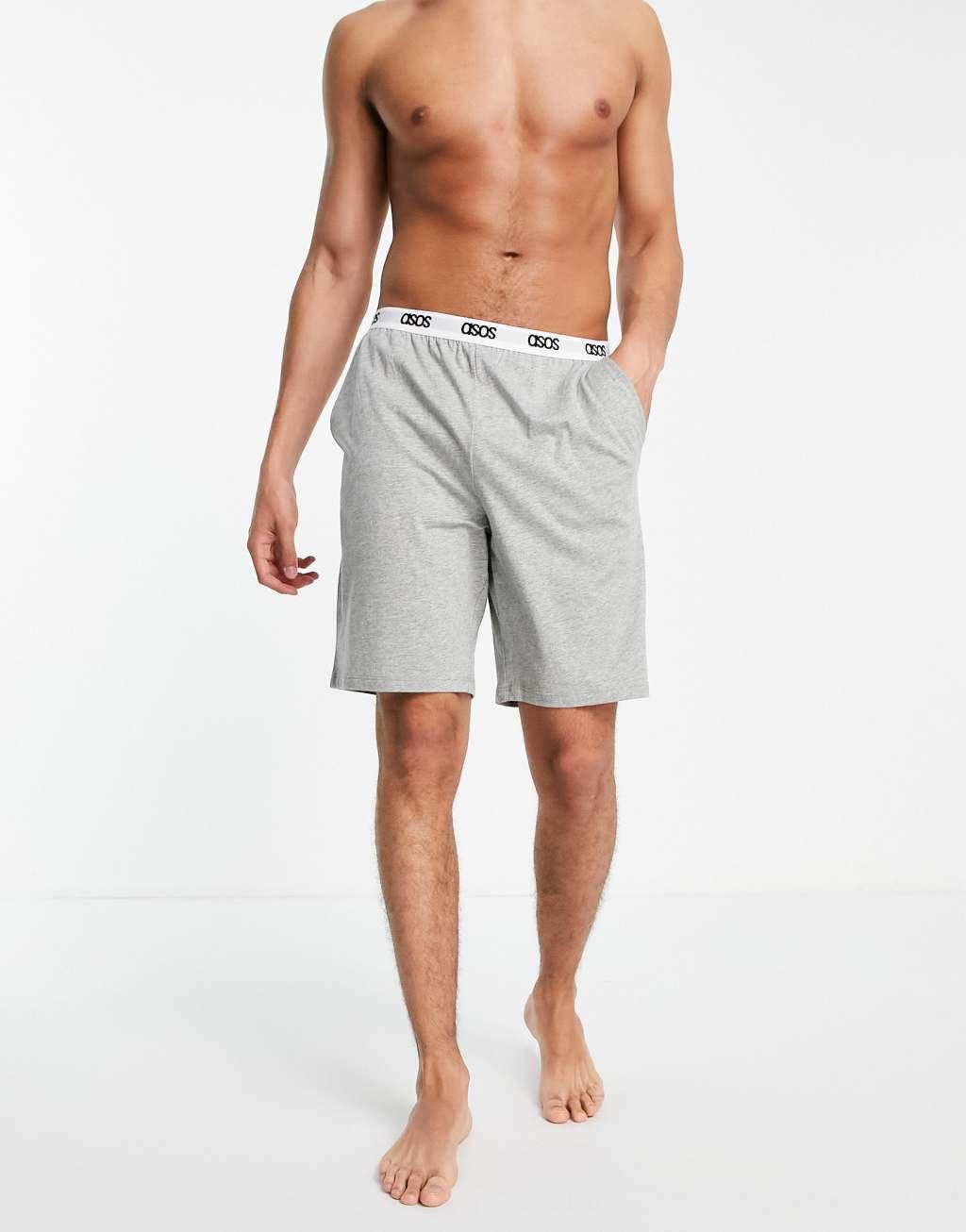 ASOS DESIGN lounge pyjama shorts in gray marl with branded waistband Product Image