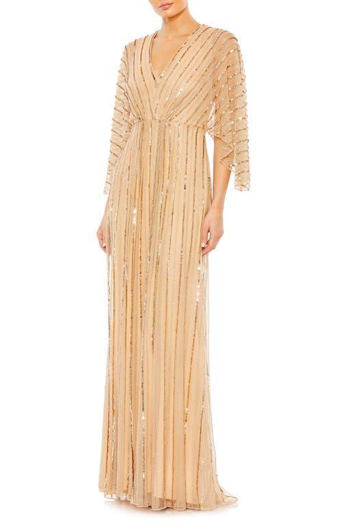Mac Duggal Beaded Stripe 34 Kimono Sleeve V Product Image