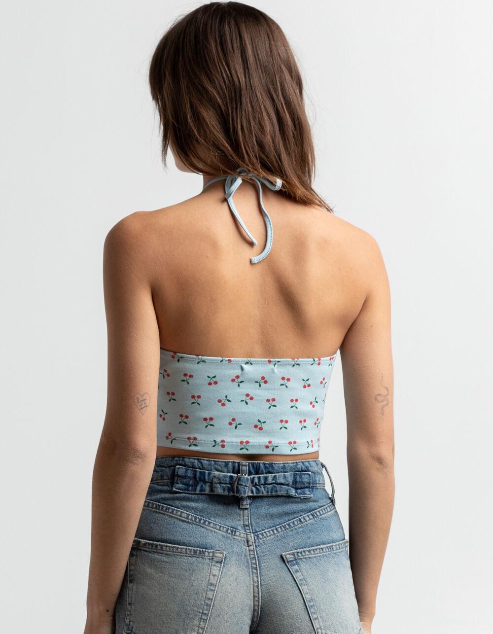 FULL TILT Cherry Womens Halter Top  - LIGHT BLUE Product Image
