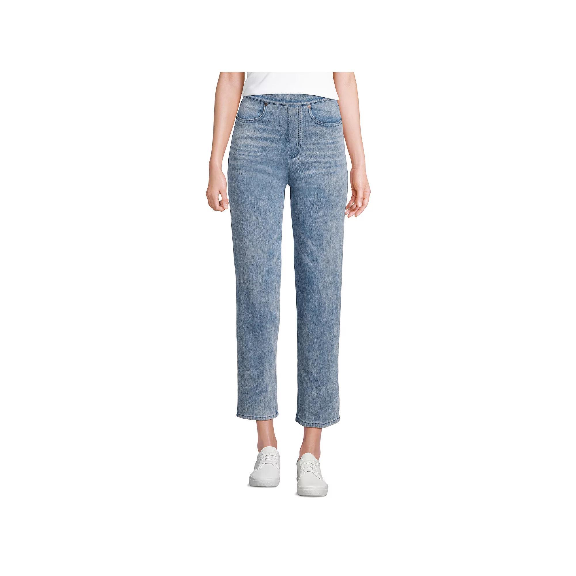 Petite Lands' End High Rise Pull On Denim Crop Pants, Women's, Size: Large Petite, Light Brook Product Image