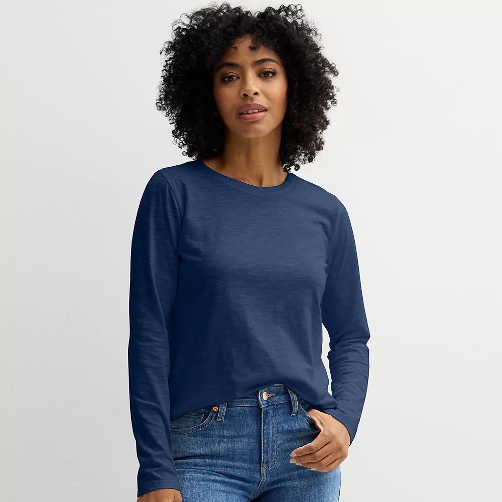 Women's Sonoma Goods For Life® Everyday Long Sleeve Crewneck Tee, Size: XS, Blue Beauty Product Image
