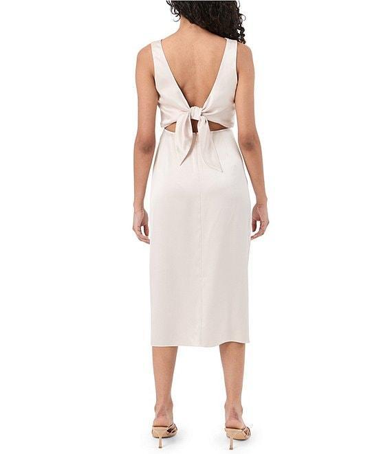 Trina Turk Mochi Satin Boat Neck Sleeveless Sheath Midi Dress Product Image