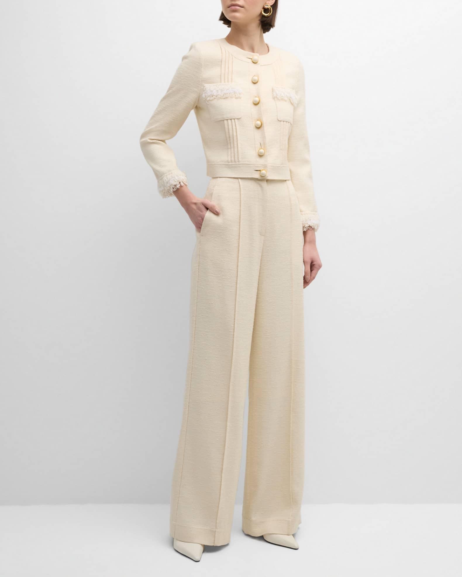 Pintuck Italian Fluid Tonal Tweed Wide-Leg Pants Product Image