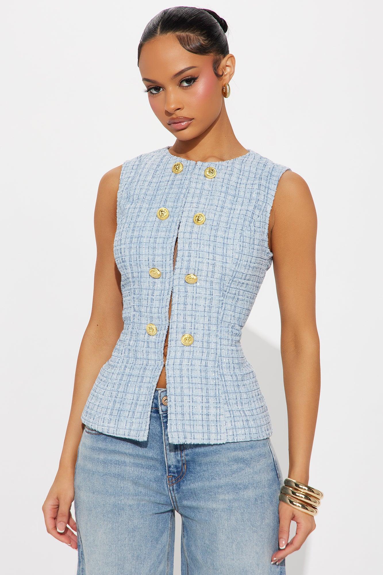 Elegant Love Tweed Vest Top - Blue Product Image